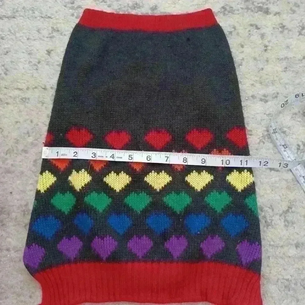 Cozy Knit Rainbow Heart Print Dog Sweater L